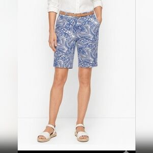 Talbots Petites Blue White Paisley Chino Shorts Women's Size 8P Cotton Stretch